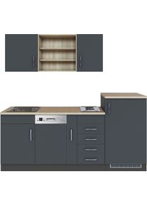 K&uuml;che KOCHSTATION "KS-Mali", grau (k&uuml;che: grau, front: anthrazit, korpus: grau, arbeitsplatte: eiche sonoma), B:210cm H:200cm T:60cm, Komplettk&uuml;chen-Sets, K&uuml;che, Breite 210 cm, mit E-Ger&auml;ten