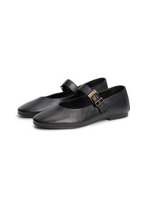 Riemchenballerina Tommy Hilfiger "TH BUCKLE LEATHER BALLERINA", Damen, Gr. 41, Baumwolle Leder, schwarz, Nappaleder, Schuhe Riemchenballerina, Businessschuh, mit verstellbarer Schnalle &uuml;ber den Rist, schmale Form.