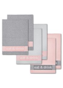 Geschirrtuch Dyckhoff "Eat & Drink, Ma&szlig;e je Tuch ca. 50x70 cm", grau (grau, rosa), B:50cm L:70cm, 100% Baumwolle, Geschirrt&uuml;cher, Geschirrtuch, mit drei verschiedenen Motiven