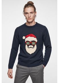 Only & Sons Strickpullover ONLY & SONS "ONSXMAS 7 FUNNY BADGE JAQUARD KNIT CS", Herren, Gr. XL, blau (blau nights detail:santa sunglass), Strick, Obermaterial: 100% Polyacryl, bedruckt, regular fit normal, Rundhals, Rippb&uuml;ndchen, Pullover Strickpullover, Kunstfaser, Stickerei