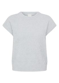 Kurzarmpullover Ichi "Ichi Strickpullover kurzarm IHANILES", Damen, Gr. S, grau (cloud dancer), Pullover Kurzarmpullover