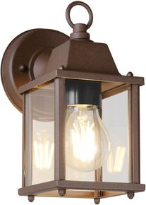 Trio LEUCHTEN Au&szlig;en-Wandleuchte "MIRANDE, Hauswand Leuchte Laterne mit Glasschirm, exkl 1x E27 max 40W", braun (rostfarbend), 1, H: 22,5cm, 1 Stk., Leuchten, IP23, Outdoor Wandlampe f&uuml;r wechselbare Leuchtmittel H&ouml;he 23cm, Au&szlig;en-Wandleuchte