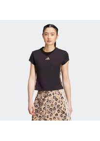 T-Shirt adidas Sportswear "ANIMAL PRINT 3-STRIPES", Damen, Gr. XL, schwarz (schwarz, multicolor, warm sandstone), Obermaterial: 93% Baumwolle, 7% Elasthan, Rundhals, 20_2_7_Shirts T-Shirt, sportlicher Schnitt, kurze &Auml;rmel, mit Leopardenprint