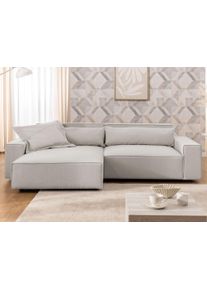 Ecksofa OTTO HOME "KINLEE Design-Sofa mit Recamiere rechts/links, Ma&szlig;e B/T/H 251/144/70cm", beige (creme), B:251cm H:70cm T:144,5cm, 100% Polyester, Sofas, Ecksofa, L-Form mit Wellenunterfederung, ohne Bettfunktion, modern und beguem