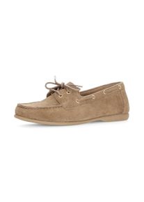 Bootsschuh Gabor, Damen, Gr. 39, Leder, beige (braun), Ziegenveloursleder, unifarben, Schuhe Bootsschuh, Flats, Schlupfschuh, Slipper, mit Mokassinnaht