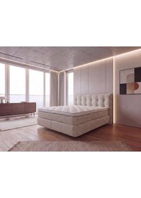 Boxbett Home Affaire "BROS, Doppelbett inkl. Bettkasten, Federkernbett, Metalkonstruktion", beige (creme), B:180cm L:207cm, 100% Polyester, Komplettbetten, Boxbett, Matratze: 3-Z-Taschenfederkern, H&auml;rtegrad 3, inkl. Topper