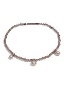 Perlenarmband DI PERLE "S&uuml;&szlig;wasserperlen Armschmuck Armband, Edelstahl mit Rauchquarz, 18,5 cm" Gr. 18,5, braun (wei&szlig;), Armb&auml;nder, Damen, diperle_18,5, Edelstahl Perlen, Edelstahl, Perlen, Perlenarmband