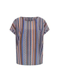 Schlupfbluse SIEH AN "Schlupfbluse Schlupfbluse im Ethno-Dessin", Damen, Gr. 48, bunt (aqua, orange, gestreift), Web, Stoff, , Basic, Rundhals, Blusen Schlupfbluse