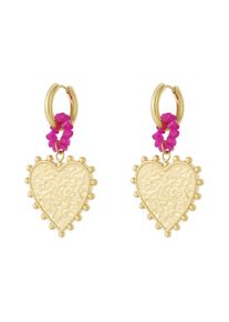 Adelia&acute;s Paar Ohrh&auml;nger ADELIA&acute;S "Ohrringe Ohrh&auml;nger mit Herzanh&auml;nger in Goldoptik und pinkfarbenen Akzenten", rosa (goldfarben), Ohrringe, Damen, Einheitsgr&ouml;&szlig;e, Edelstahl, Paar Ohrh&auml;nger, Trendig: Modeschmuck mit reliefartigem Herzanh&auml;nger