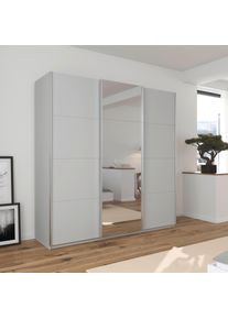 Kleiderschrank OTTO HOME "Schrank Garderobe Ankleide Schlafzimmerschrank Mietswohnung AGORDO", grau (seidengrau, griffleisten alufarbig), B:203cm H:210cm T:62cm, Holzwerkstoff, Schr&auml;nke, Kleiderschrank, Seidengrau mit Spiegel, Top Innenausstattung MADE IN GERMANY