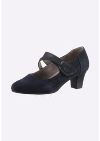 Pumps Jana "Pumps Spangenpumps mit Klettverschluss", Damen, Gr. 39, blau (dunkelblau), Lacklederimitat, Elegant, Schuhe Pumps