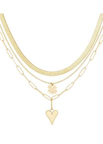 Adelia&acute;s Kette mit Anh&auml;nger ADELIA&acute;S "Dreireihige Halskette mit Kleeblatt- und Herzanh&auml;nger aus Edelstahl 73 cm + 5 cm" Gr. 73, gold (goldfarben), Halsketten, Damen, 73cm, Edelstahl, Kette mit Anh&auml;nger, Drei unterschiedlich strukturierte Kettenreihen mit Kleeblatt und Herz pr&auml;gen diesen modischen Modeschmuck