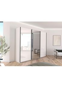 Kleiderschrank OTTO HOME "Schrank Garderobe Ankleide Schlafzimmerschrank Mietswohnung AGORDO", wei&szlig; (alpinwei&szlig;, hochglanz wei&szlig;, griffleisten graumetallic), B:271cm H:229cm T:62cm, Holzwerkstoff, Schr&auml;nke, Kleiderschrank, Hochglanz Wei&szlig; mit Spiegel, Top Innenausstattung MADE IN GERMANY