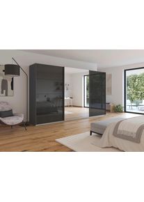 Kleiderschrank OTTO HOME "Schrank Garderobe Ankleide Schlafzimmerschrank Mietswohnung AGORDO", grau (graumetallic, hochglanz effektgrau, griffleisten graumetallic), B:360cm H:210cm T:62cm, Holzwerkstoff, Schr&auml;nke, Kleiderschrank, Hochglanz Effektgrau mit Spiegel, Top Innenausstattung MADE IN GERMANY