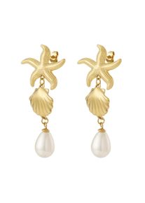 Adelia&acute;s Paar Ohrh&auml;nger ADELIA&acute;S "Ohrringe Ohrh&auml;nger mit Seestern, Muschel und Kunstperle, goldfarben", gold (goldfarben), Ohrringe, Damen, Einheitsgr&ouml;&szlig;e, Edelstahl, Paar Ohrh&auml;nger, Modischer Modeschmuck mit Seestern- und Muschelmotiv sowie Kunstperlen