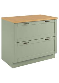 Unterschrank Home Affaire "Teramo", gr&uuml;n (salbeifarben, natur), B:100cm H:85cm T:60cm, Massivholz, Schr&auml;nke, Unterschrank, Breite 100 cm, 2 Schubk&auml;sten