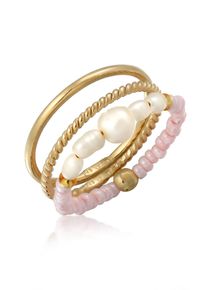 Ring-Set Elli "Ring Glasbeads S&uuml;&szlig;wasserperlen 3er Set 925 Silber" Gr. 54, gold, Fingerringe, Damen, 54, ohne Stein, Silber 925 (Sterlingsilber), 12mm, Ring-Set