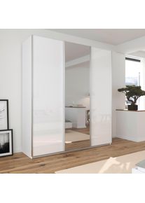Kleiderschrank OTTO HOME "Schrank Garderobe Ankleide Schlafzimmerschrank Mietswohnung AGORDO", wei&szlig; (alpinwei&szlig;, hochglanz wei&szlig;, griffleisten alufarbig), B:203cm H:229cm T:62cm, Holzwerkstoff, Schr&auml;nke, Kleiderschrank, Hochglanz Wei&szlig; mit Spiegel, Top Innenausstattung MADE IN GERMANY