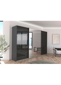Kleiderschrank OTTO HOME "Schrank Garderobe Ankleide Schlafzimmerschrank Mietswohnung AGORDO", grau (graumetallic, hochglanz effektgrau, griffleisten graumetallic), B:315cm H:229cm T:62cm, Holzwerkstoff, Schr&auml;nke, Kleiderschrank, Hochglanz Effektgrau mit Spiegel, Top Innenausstattung MADE IN GERMANY