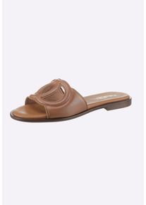 Pantolette Heine "Pantolette Pantolette mit Cut-Out-Muster", Damen, Gr. 38, braun (cognac), Rindsleder, Modisch, Schuhe Pantolette