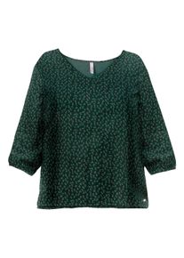 Longbluse sheego "Tunika Tunika mit Minimalprint", Damen, Gr. 48, gr&uuml;n (tiefgr&uuml;n, gemustert), Modisch, V-Ausschnitt, Blusen Longbluse
