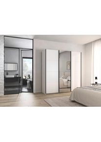 Kleiderschrank OTTO HOME "Schrank Garderobe Ankleide Schlafzimmerschrank Mietswohnung AGORDO", wei&szlig; (alpinwei&szlig;, griffleisten graumetallic), B:203cm H:210cm T:62cm, Holzwerkstoff, Schr&auml;nke, Kleiderschrank, Wei&szlig; mit Spiegel, Top Innenausstattung MADE IN GERMANY