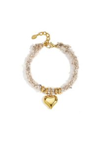Adelia&acute;s Charm-Armband ADELIA&acute;S "Charmarmband mit Herzanh&auml;nger und Kordel, 16,5 cm" Gr. 16,5, gold (kaffeebraun), Armb&auml;nder, Damen, 16,5cm, Edelstahl, Charm-Armband, Modischer Modeschmuck mit gl&auml;nzendem Herzanh&auml;nger