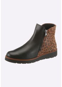Stiefelette Heine "Kurzstiefelette Kurzstiefelette", Damen, Gr. 37, schwarz, camel, Rindsleder, Schuhe Stiefelette