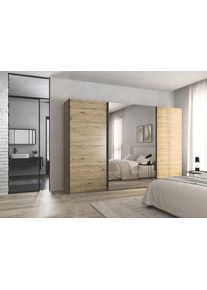 Kleiderschrank OTTO HOME "Schrank Garderobe Ankleide Schlafzimmerschrank Mietswohnung AGORDO", eiche artisan, griffleisten graumetallic, B:315cm H:210cm T:62cm, Holzwerkstoff, Schr&auml;nke, Kleiderschrank, Eiche Artisan mit Spiegel, Top Innenausstattung MADE IN GERMANY