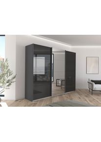 Kleiderschrank OTTO HOME "Schrank Garderobe Ankleide Schlafzimmerschrank Mietswohnung AGORDO", grau (graumetallic, hochglanz effektgrau, griffleisten graumetallic), B:271cm H:229cm T:62cm, Holzwerkstoff, Schr&auml;nke, Kleiderschrank, Hochglanz Effektgrau mit Spiegel, Top Innenausstattung MADE IN GERMANY