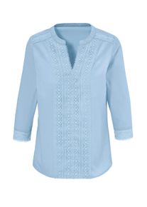 Schlupfbluse SIEH AN "Schlupfbluse Schlupfbluse mit Spitze", Damen, Gr. 44, eisblau, Crepe, , Modisch, Rundhals, Blusen Schlupfbluse