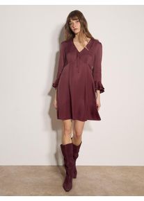 Minikleid Apricot "Satin-Skater-Kleid", Damen, Gr. 16, Normalgr&ouml;&szlig;en, gewebt, lila (burgundy), gewebt, , Modisch, normal, V-Ausschnitt, Fl&uuml;gel&auml;rmel R&uuml;schen, Kleider Minikleid, mit R&uuml;schendetails