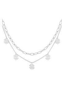 Adelia&acute;s Gliederkette ADELIA&acute;S "Layering-Halskette mit Kleeblatt-Anh&auml;ngern aus Edelstahl 41 cm + 5 cm" Gr. 41, silber (silberfarben), Halsketten, Damen, 41cm, Edelstahl, Gliederkette, Zwei Reihen mit Kleeblatt-Anh&auml;ngern pr&auml;gen diesen stylischen Modeschmuck