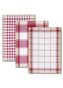 Geschirrtuch Dyckhoff "KARO, Ma&szlig;e je Tuch ca. 50x70 cm, aus 100% Baumwolle", rot (burgund, wei&szlig;, natur), B:50cm L:70cm, 100% Baumwolle, Geschirrt&uuml;cher, Geschirrtuch, mit drei verschiedenen Motiven