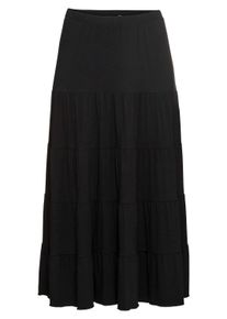 Strandkleid sheego "Rock Jerseyrock mit stufigen Volants", Damen, Gr. 46, Normalgr&ouml;&szlig;en, schwarz, Modisch, Kleider Strandkleid, in Maxil&auml;nge mit stufigen Volants