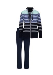Hausanzug Hajo "Hausanzug Hausanzug in atmungsaktiver Qualit&auml;t", Damen, Gr. 44/46, blau (marine, jeansblau, geringelt), Sportlich, Homewear-Sets Hausanzug