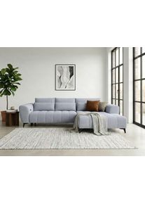 Ecksofa WERK2 "Garay inkl. elektr. Sitztiefenverstellung, bodenfrei, viel Platz", grau, B:287cm H:64cm T:220cm, 100% Polyester, Sofas, Ecksofa, Waffelcord, L-Form, XXL, elektrische Sitztiefenverstellung