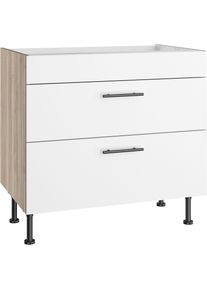 Kochfeldumbauschrank Optifit "Fiona", wei&szlig;, B:90cm H:87cm T:58,1cm, Holzwerkstoff, Schr&auml;nke, Kochfeldumbauschrank, Breite 90 cm, mit 2 Ausz&uuml;gen und h&ouml;henverstellbaren Stellf&uuml;&szlig;en