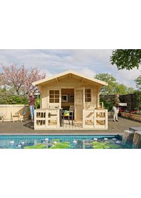 Gartenhaus Konifera "Kallenberg 2 aus naturbelassenem Fichtenholz", beige (naturbelassen), Fu&szlig;boden im Gartenhaus, ohne Dacheindeckung, Holzwerkstoff, Gartenh&auml;user, Gartenhaus, mit Terrasse, Vordach und Fu&szlig;boden