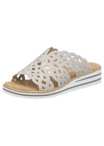 Pantolette Rieker, Damen, Gr. 42, Synthetik, beige (hellbeige), Lederimitat, Schuhe Pantolette, Sommerschuh, Strandschuh, Hausschuh, Keilabsatz, mit Strass-Steinchen