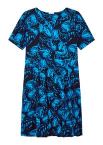 Sommerkleid sheego by Joe Browns "Jersey-Kleid Jerseykleid mit Schmetterlingsprint", Damen, Gr. 5, Normalgr&ouml;&szlig;en, blau (tiefblau, royalblau, gemustert), Elegant, V-Ausschnitt, Kleider Sommerkleid