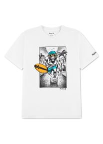 T-Shirt Hurley "HRLB BEACH MONKEY SS TEE", Jungen, Gr. 5 (110), wei&szlig;, Obermaterial: 60% Baumwolle, 40% Polyester, Rundhals, Shirts T-Shirt, mit Print, aus Baumwolle und Polyester