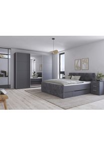 Kleiderschrank OTTO HOME "Schrank Garderobe Ankleide Schlafzimmerschrank Mietswohnung AGORDO", grau (graumetallic, griffleisten alufarbig), B:271cm H:210cm T:62cm, Holzwerkstoff, Schr&auml;nke, Kleiderschrank, Graumetallic mit Spiegel, Top Innenausstattung MADE IN GERMANY