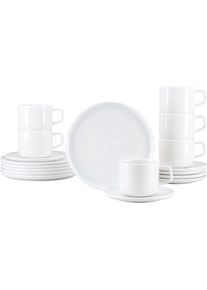 Kaffeeservice Creatable "Session, Service, 18-tlg.", wei&szlig;, 18, Porzellan, Geschirr-Sets, Kaffeeservice, Teller ohne Fahne mit gro&szlig;em Spiegel, Elegantes Rillenrelief