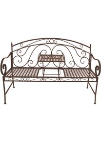 Gartenbank Garden Pleasure "Saket", braun, B:141cm H:96cm T:53cm, Stahl, Sitzb&auml;nke, Gartenbank, mit hochklappbarem Tisch, BxTxH: 141x53x96 cm