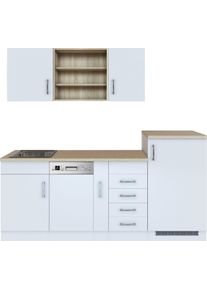 K&uuml;che KOCHSTATION "KS-Mali", wei&szlig; (k&uuml;che: wei&szlig;, front: wei&szlig;, korpus: wei&szlig;, arbeitsplatte: eiche sonoma), B:210cm H:200cm T:60cm, Komplettk&uuml;chen-Sets, K&uuml;che, Breite 210 cm, mit E-Ger&auml;ten