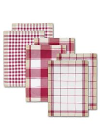 Geschirrtuch Dyckhoff "KARO, Ma&szlig;e je Tuch ca. 50x70 cm", rot (burgund, wei&szlig;, natur), B:50cm L:70cm, 100% Baumwolle, Geschirrt&uuml;cher, Geschirrtuch, mit drei verschiedenen Motiven