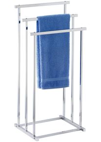 Handtuchst&auml;nder Wenko "Quadro", grau (chromfarben), B:38cm H:84,5cm T:32,5cm, Stahl, Handtuchhalter, Handtuchst&auml;nder, Kleiderbutler