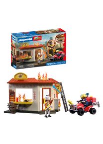 Konstruktions-Spielset Playmobil "Feuerwehr-Quad mit Burger-Bude (72195), City Action", bunt, Spielbausteine, Kinder, Kunststoff, Konstruktions-Spielset