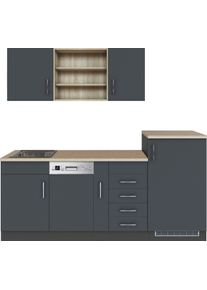 K&uuml;che KOCHSTATION "KS-Mali", grau (k&uuml;che: grau, front: anthrazit, korpus: grau, arbeitsplatte: eiche sonoma), B:210cm H:200cm T:60cm, Komplettk&uuml;chen-Sets, K&uuml;che, Breite 210 cm, mit E-Ger&auml;ten